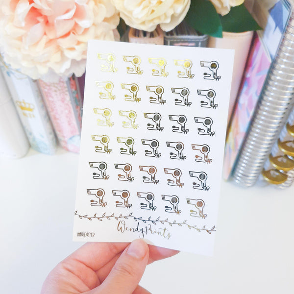 Hairdryer Icons | Clear Transparent | Foiled Stickers (F63) - WendyPrints