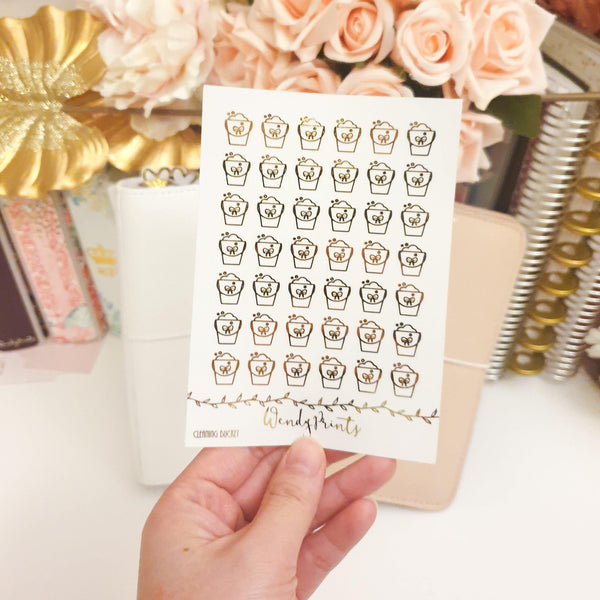 Cleaning Bucket Icons | Clear Transparent | Foiled Stickers (F95) - WendyPrints
