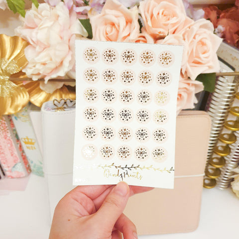 Blush Pink Foil Bow Confetti Circles | Foil Stickers (F120) - WendyPrints