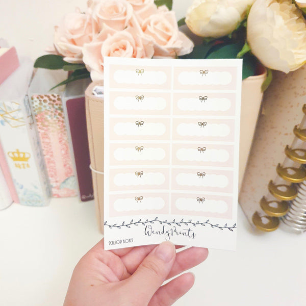 Blush Pink Foil Bow Quarter Boxes | Foil Stickers (F123) - WendyPrints