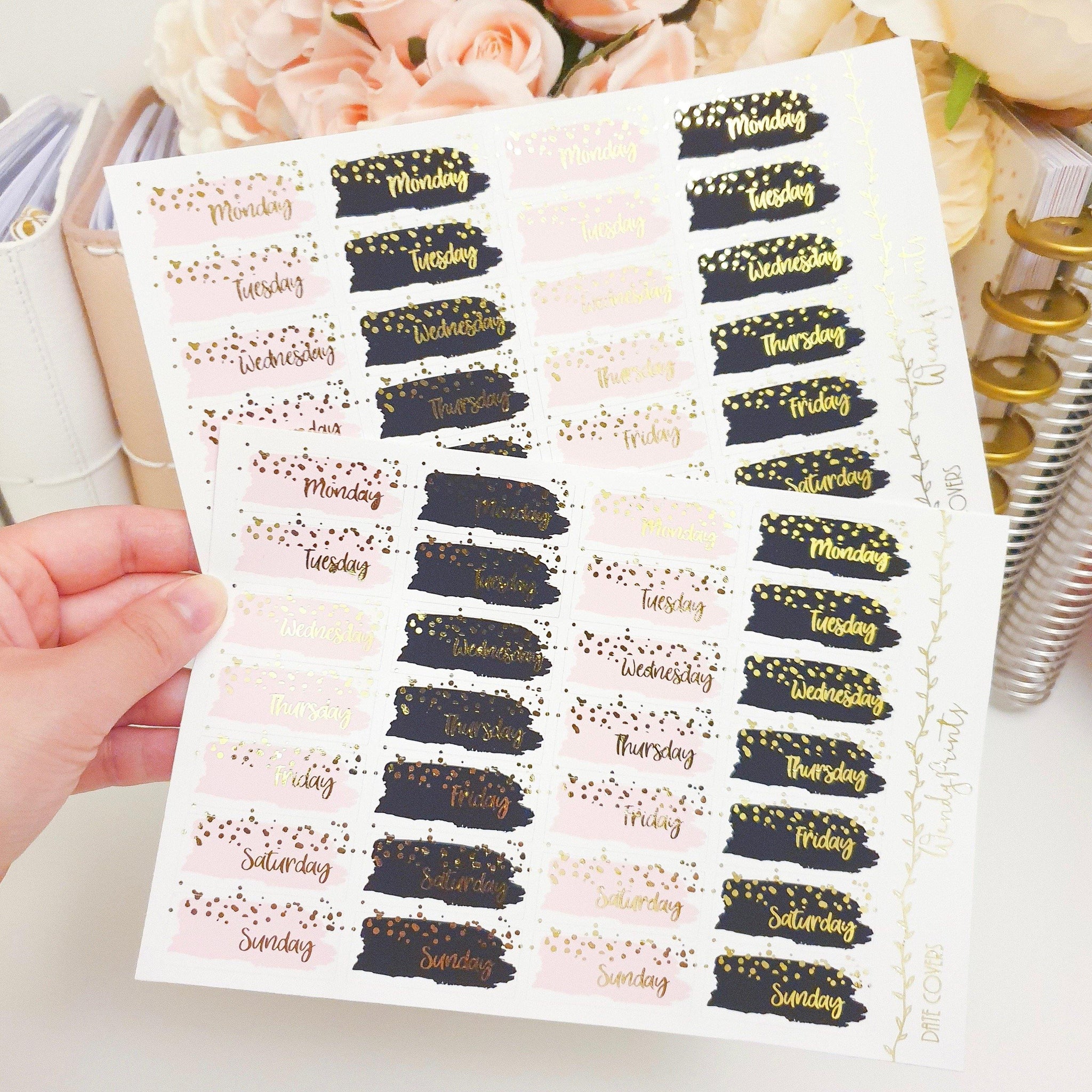 Black and Pink Confetti date covers, Foiled Stickers (F124) - WendyPrints