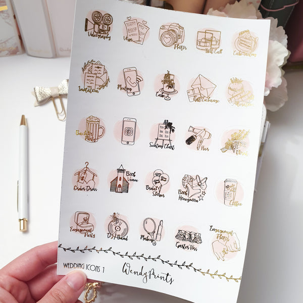 Wedding icons , Foiled Stickers (F49)