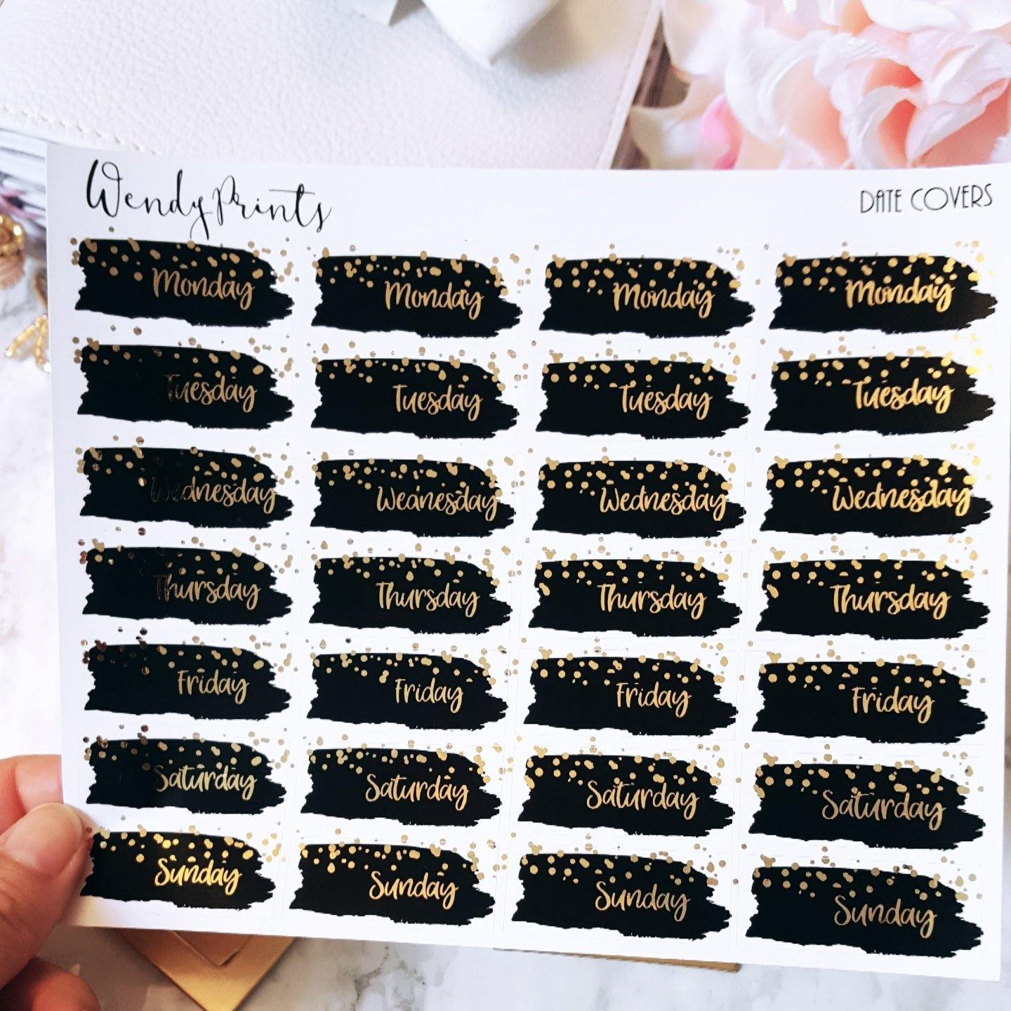 Black confetti date covers, Foiled Stickers (F01) - WendyPrints